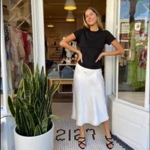 Cream Silk Look Midi Skirt